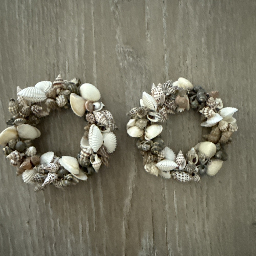 Set of 2 Seashell Napkin Rings Miniature Shells Muted Grays/Browns Beach Decor